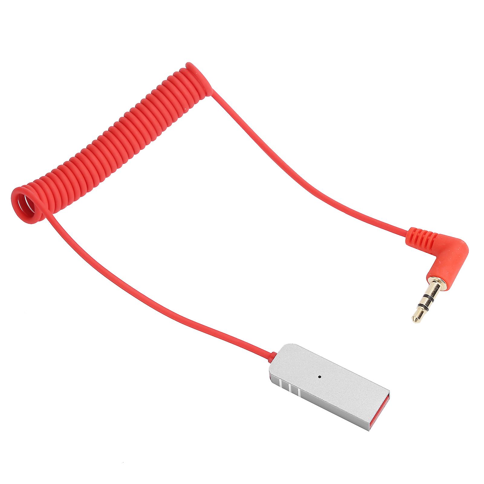 سيارة / منزل بلوتوث 5.0 لفائف كابل محول USB استقبال ميني 3.5 ملليمتر محول صوت Aux أحمر
