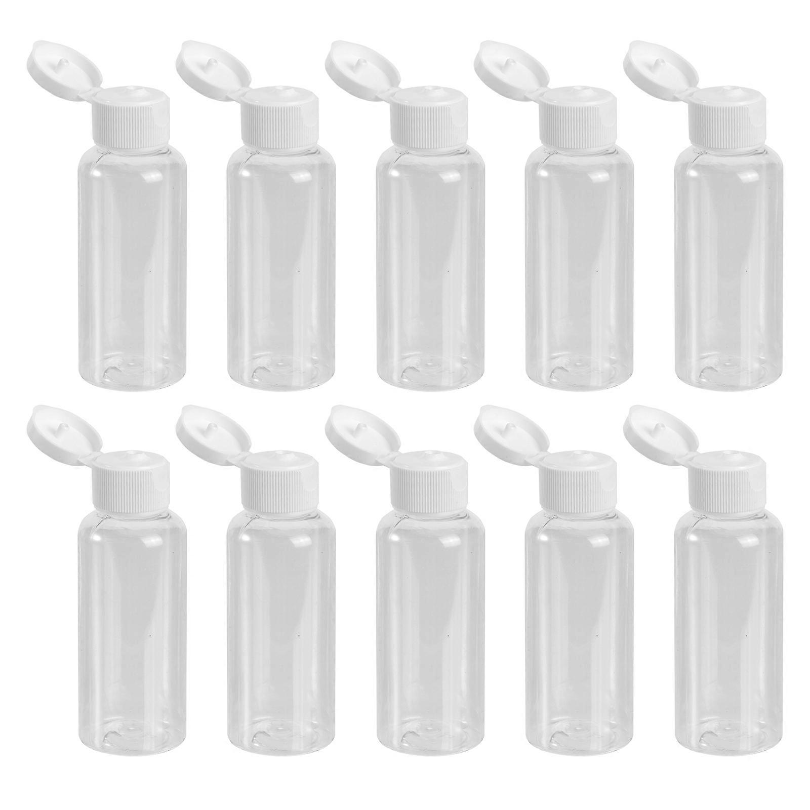 10Pcs 50ml Empty Plastic Sample Bottle Container Jar Pot Vial with Lid Perfect for Emollient Water Shower Gel Emulsion (Caps for Ramdom Color)