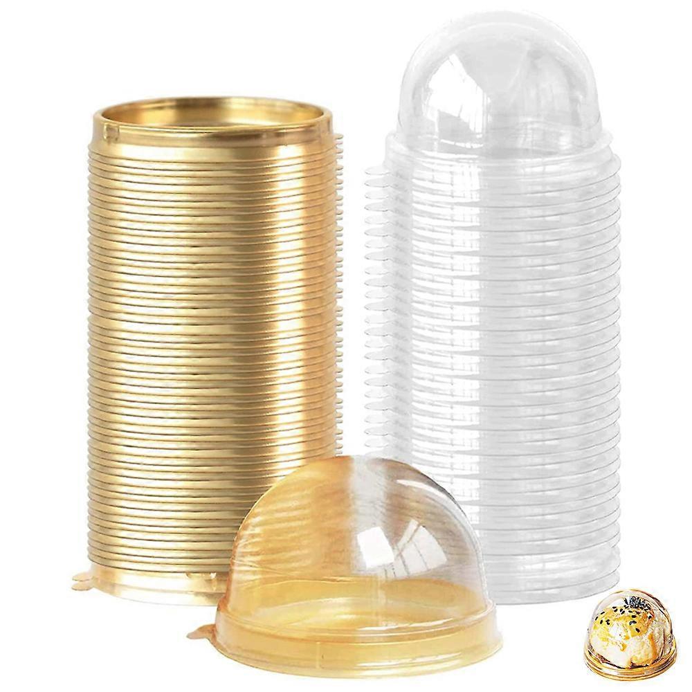 50 Set Clear Plastic Mini Cake Box, Round Cupcake Holders Mooncake Packing Box Container Baking Packing Box