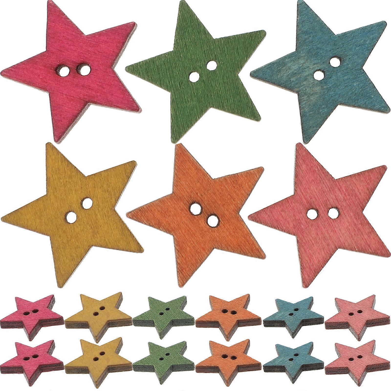 50pcs Wooden Buttons Colorful Star Shaped Two Holes Buttons DIY Craft Embellishments