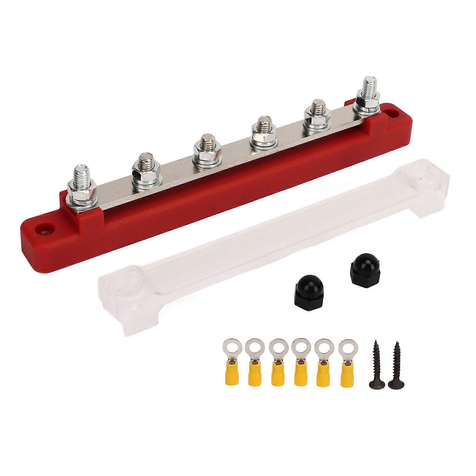 6 Post Power Distribution Terminal Block with Dust Cover M6 Studs DC12V to 48V 150A for Cars Boats RVs Red