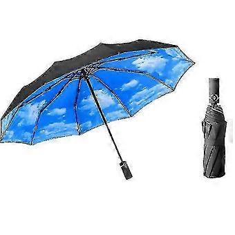 Céu azul e nuvens brancas totalmente automático guarda-chuva triplo portátil protetor solar à prova de vento Z48_Dec