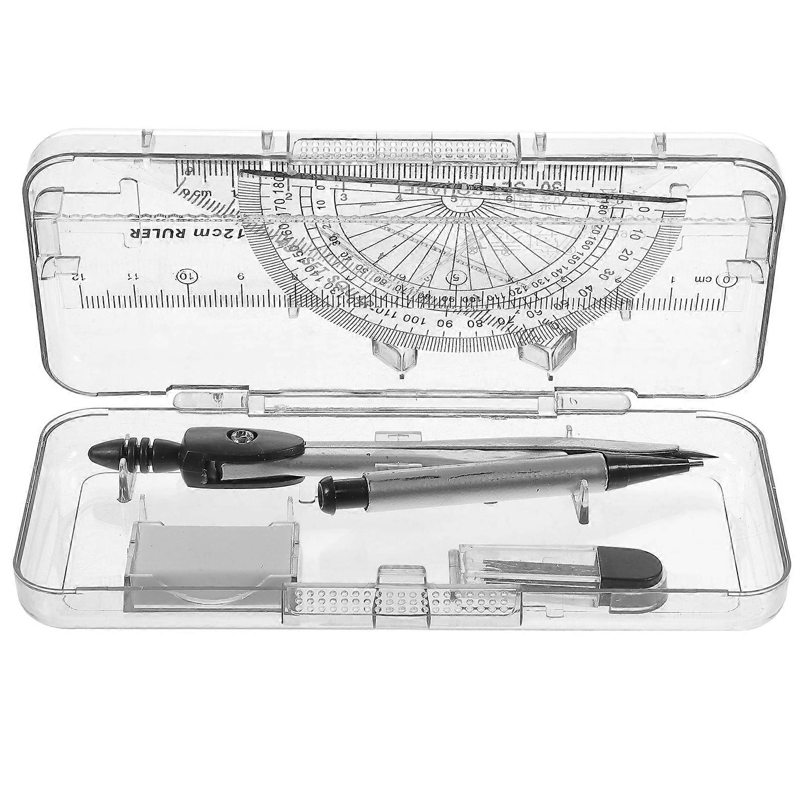 Compasses Set Geometry Drawing Tool with Protractor Divider Ruler Pencil Lead Eraser