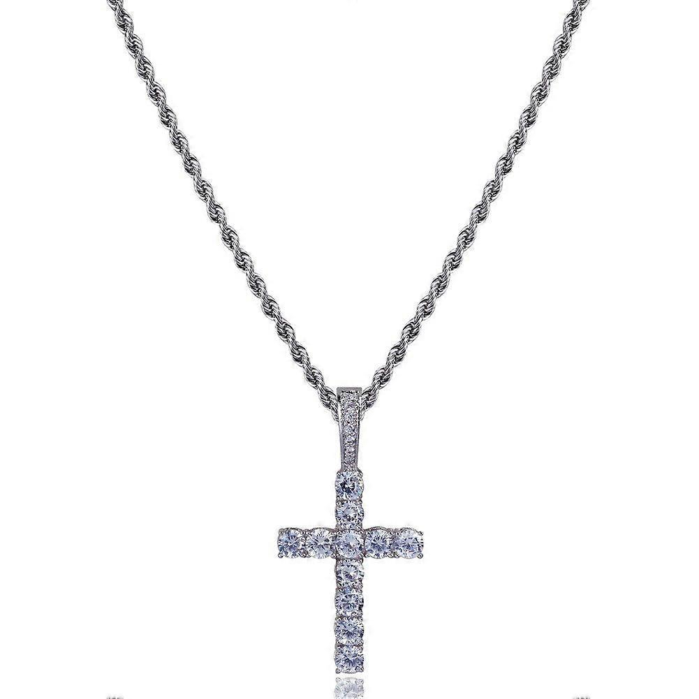 Cross Necklace for Men 14K Gold&Silver Plated Solid Iced out CZ Lab Cubic Zirconia Cross Pendant Chain for Men Women Stainless Chain