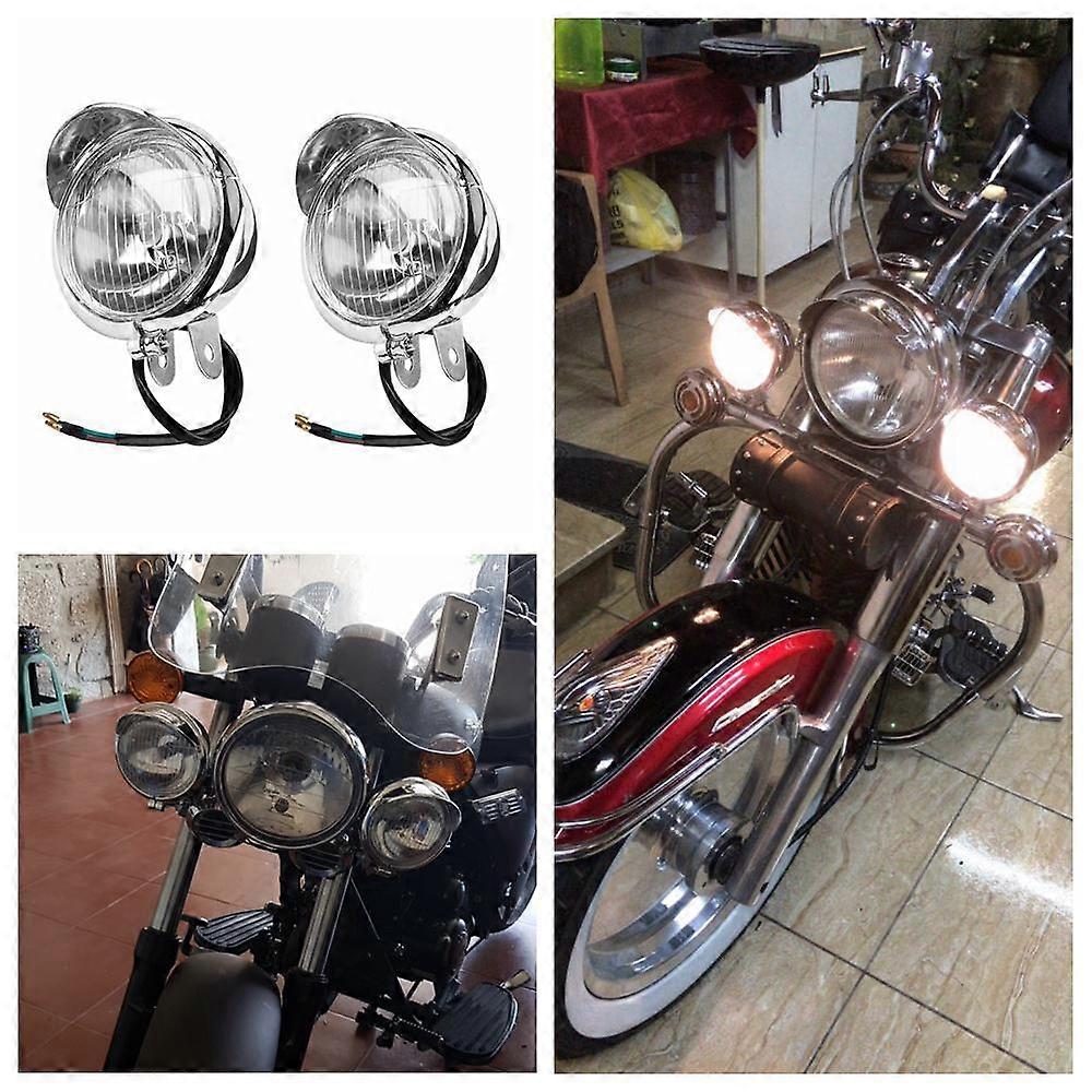 1pc/2pcs DC12V Universal Motocycle Fog Lights Chrome Color ABS Motocross Headlight Lamp Cafe Racer Motobike Retro Accessories| |