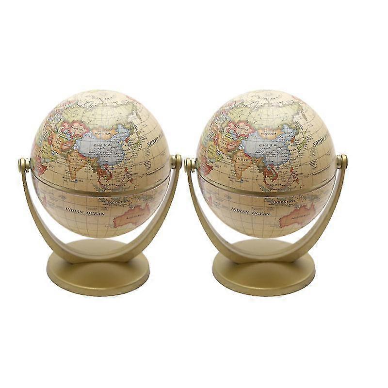 2pcs English Version Globe Desktop Globe World Globe With Stand World Map Decoration Educational Learning Toy (Golden)