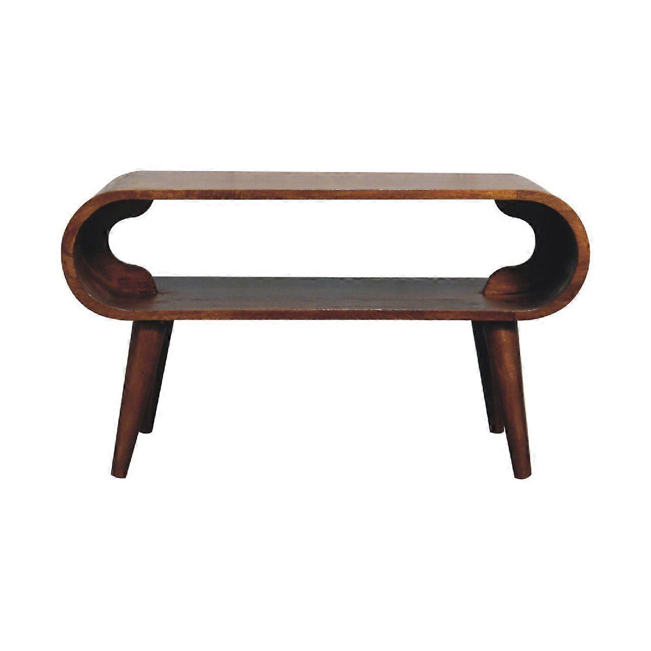 Rounded Coffee Table With Open Slot In Dark Tone