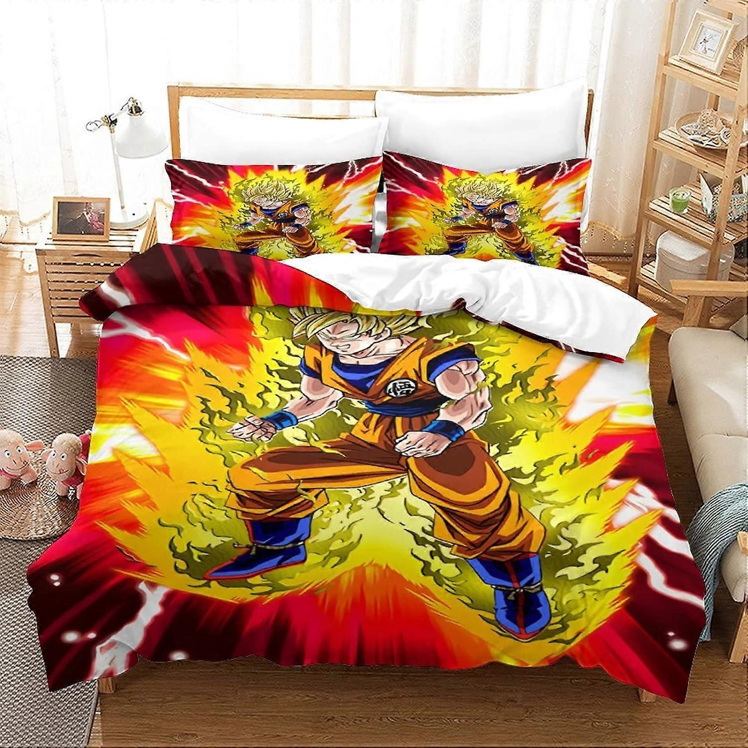 Goku påslakan tryckta sängkläder för flickor pojkar tonåringar täcke överdrag anime avdelning tema sovrum dekor st dubbel sängkläder 135 * 200 cm