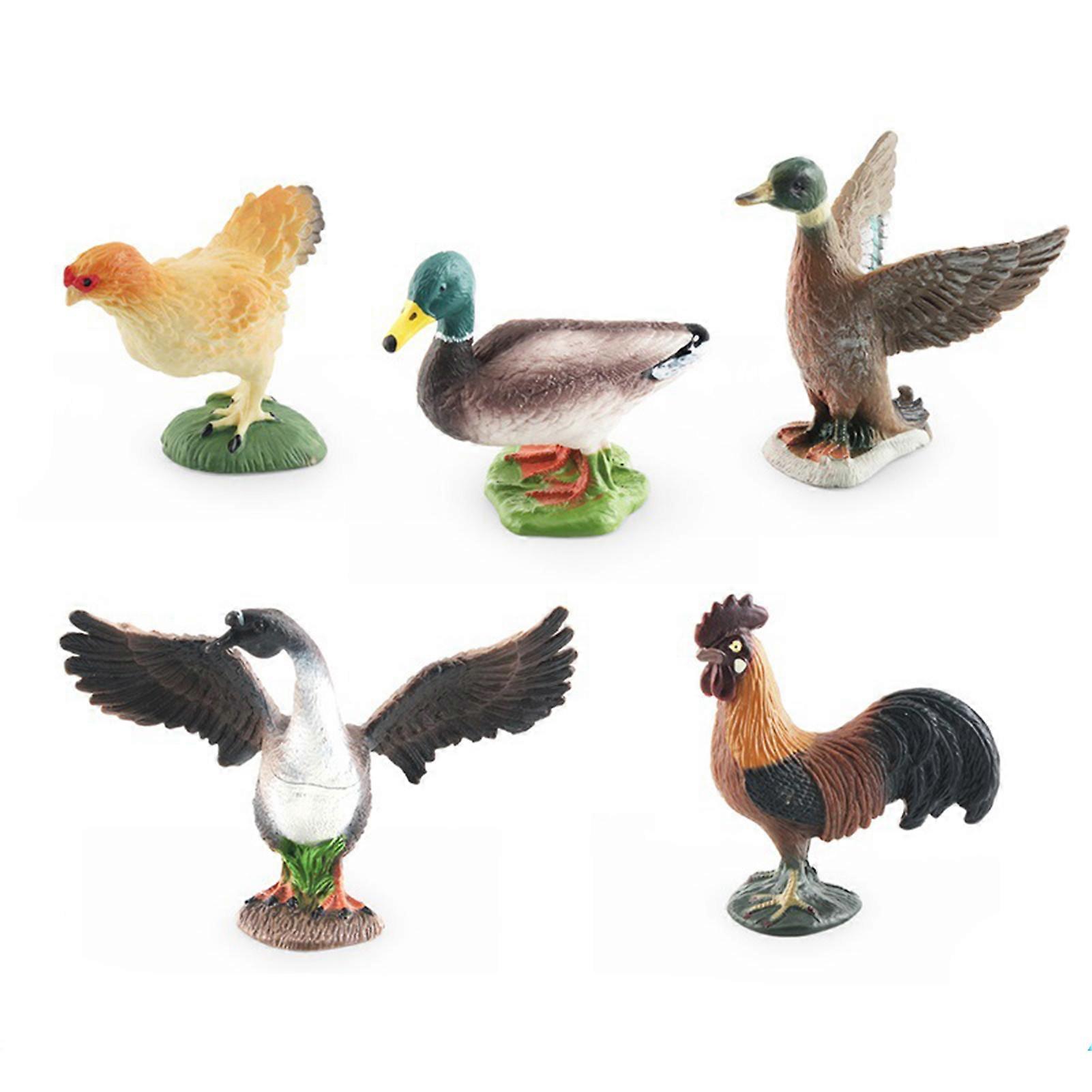 5pcs/set Mini Poultry Animals Model Toys Creative and Realistic Chicken Duck Goose Action Figures for Home Office Tabletop