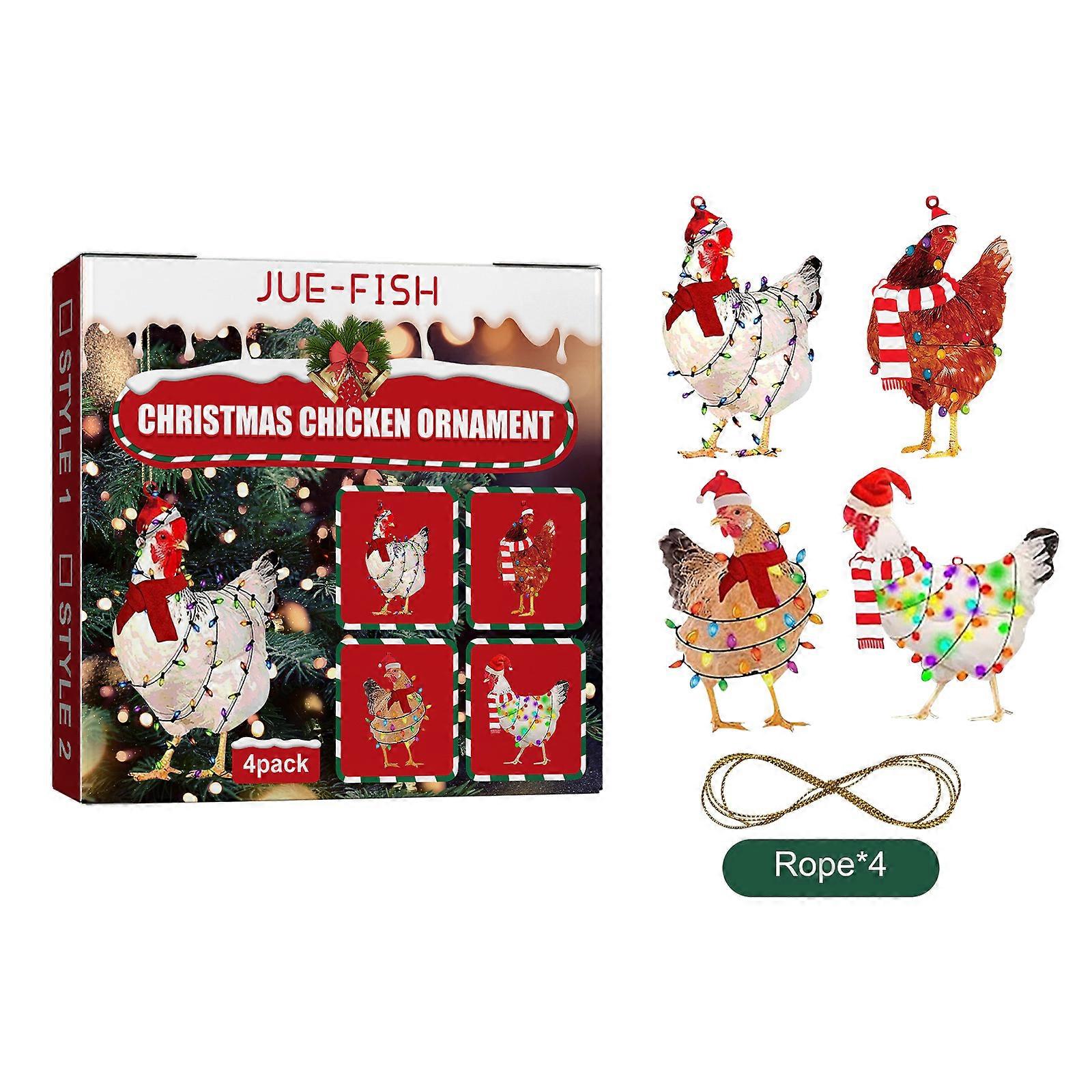 4PCS Christmas Scarf Chicken Pendant Set Home Holiday Party Christmas Tree Atmosphere Decoration Chicken Pendant