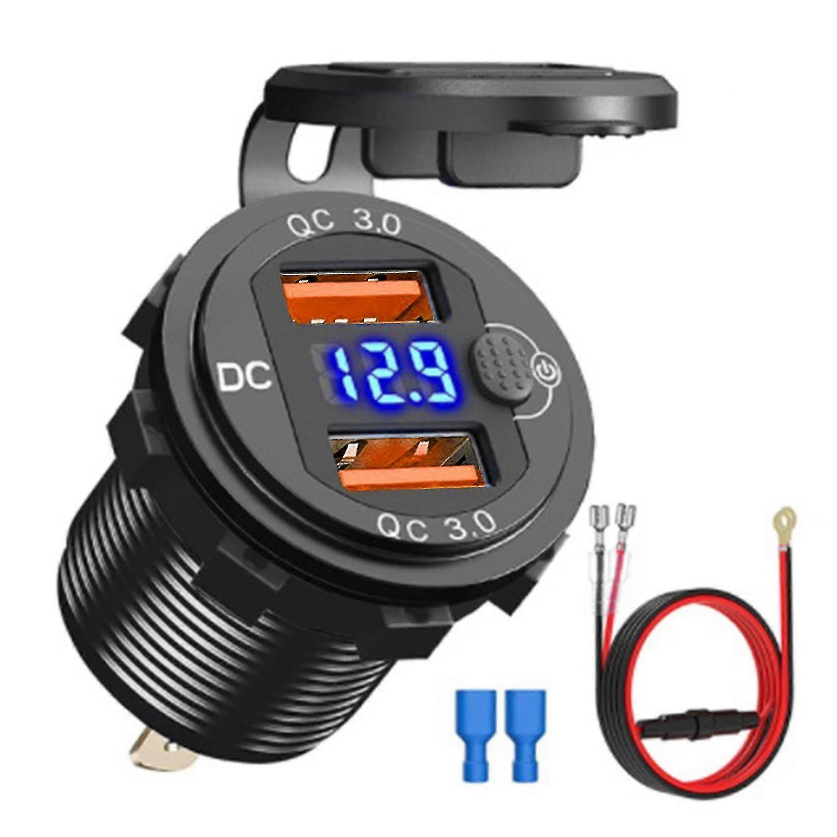 Qc3.0 Car Dual Usb Port Charger Socket With Switch Compatible With Marine C