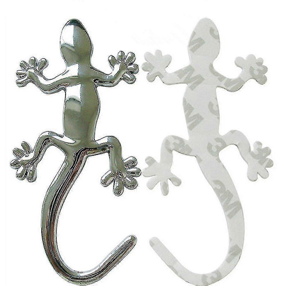 (2 Pieces) Stylish 3d Gecko Car Sticker (gecko - Means Avoiding Disaster) Silver