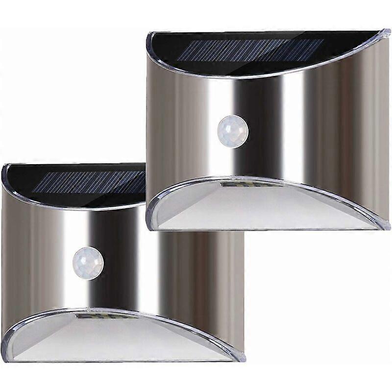 Solar LED Wall Light for Garden, Patio, Driveway, Fence, Stairs Waterproof Outdoor Stainless Steel Light with Motion Sensor Cool White2Pcs