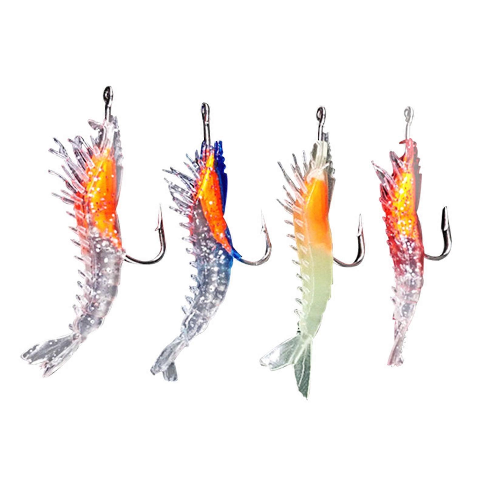Kaesi 4Pcs 6cm 3g Soft Shrimp Bait Realistic Lightweight PVC Luminous Hooked Fishing Shrimp Lure Fishing Accessory