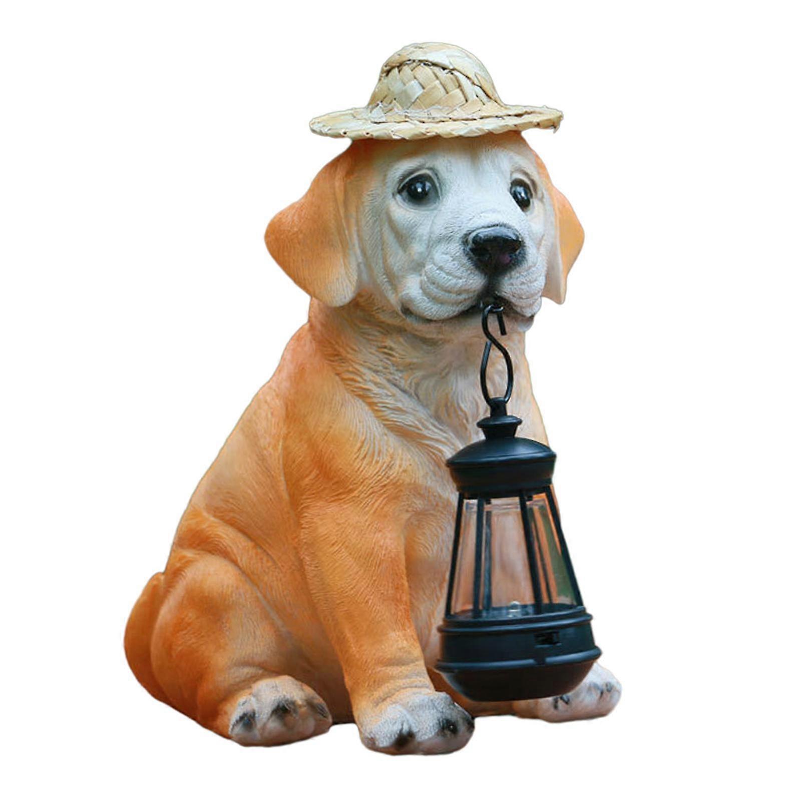 Patio Dog Figurine with Solar Powered Light Waterproof for Stairs Pool Decor