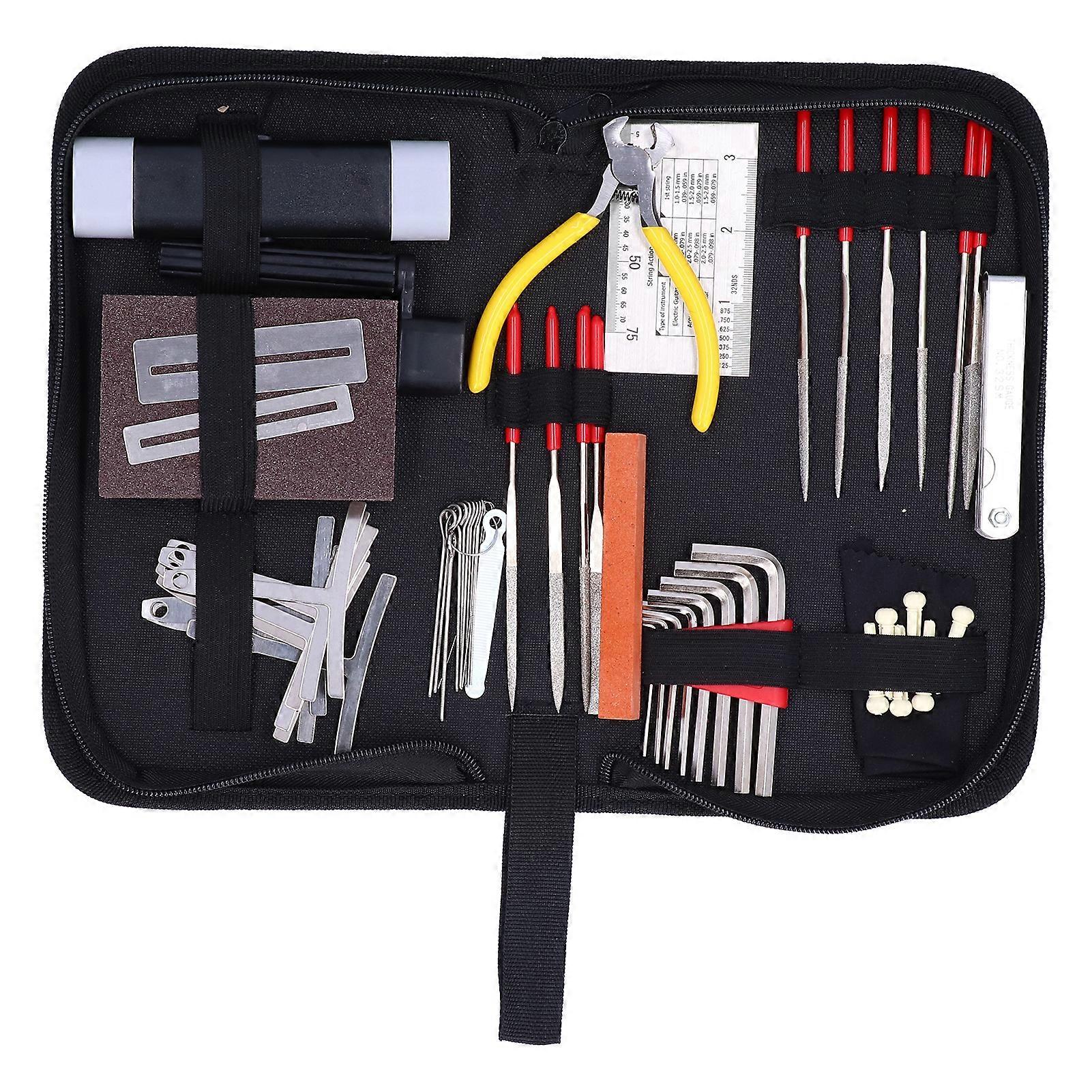 45 Pz Chitarra Riparazione Strumento Kit Misurazione Manutenzione Regolare Lucidatura File String Organizer