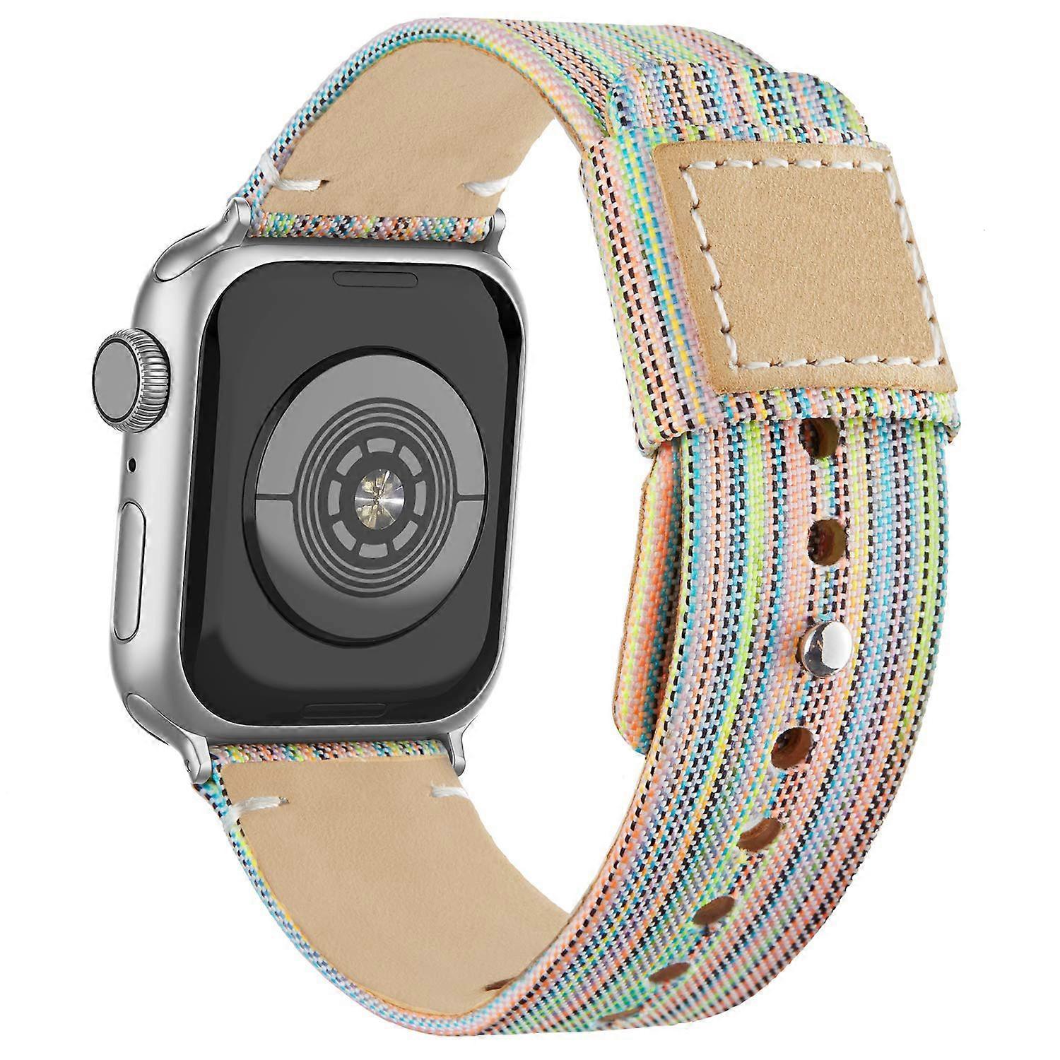 Fabric Cloth Bands Compatible with Apple Watch 41mm 40mm 38mm, Canvas Strap with Soft Genuine Leather Lining and Snap Button for Apple iwatch Series 7