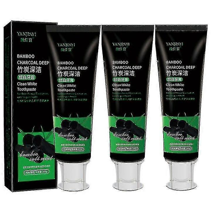 3pcs Bamboo Charcoal Toothpaste For Whitening And Refreshing Breath Activated Carbon Toothpaste For Removing Tooth Stains, Smoke Stains And Odor