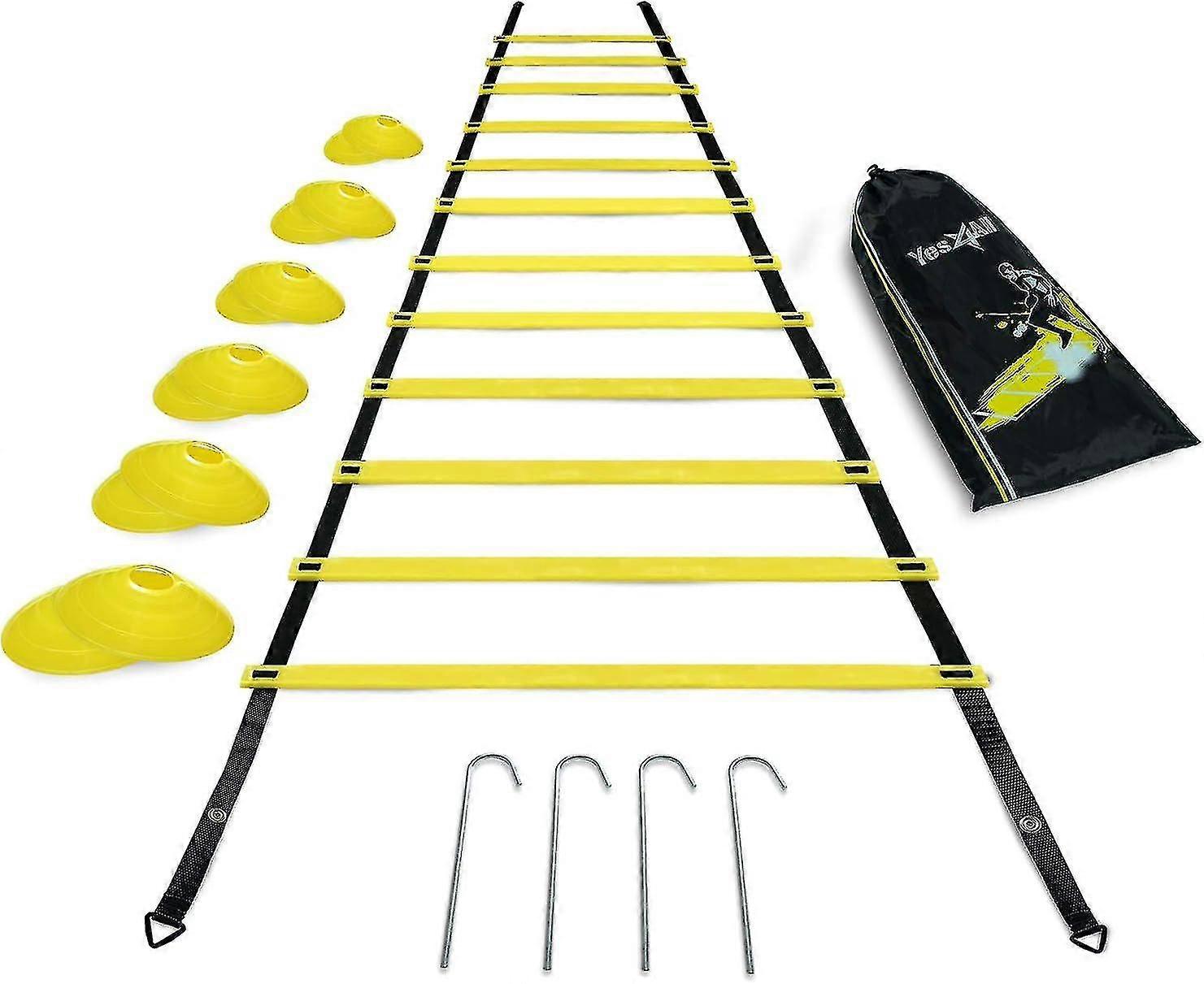 Ultimate Combo Agility Ladder Training Set Speed Agility Ladder 12 nastavitelných příček, 12 kuželů agility a 4 ocelové kolíky - součástí balení tašky