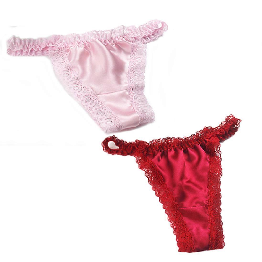 2Pcs Silk Briefs Women's Thongs Mulberry Silk High Elastic Belt Girls Sexy Bikini