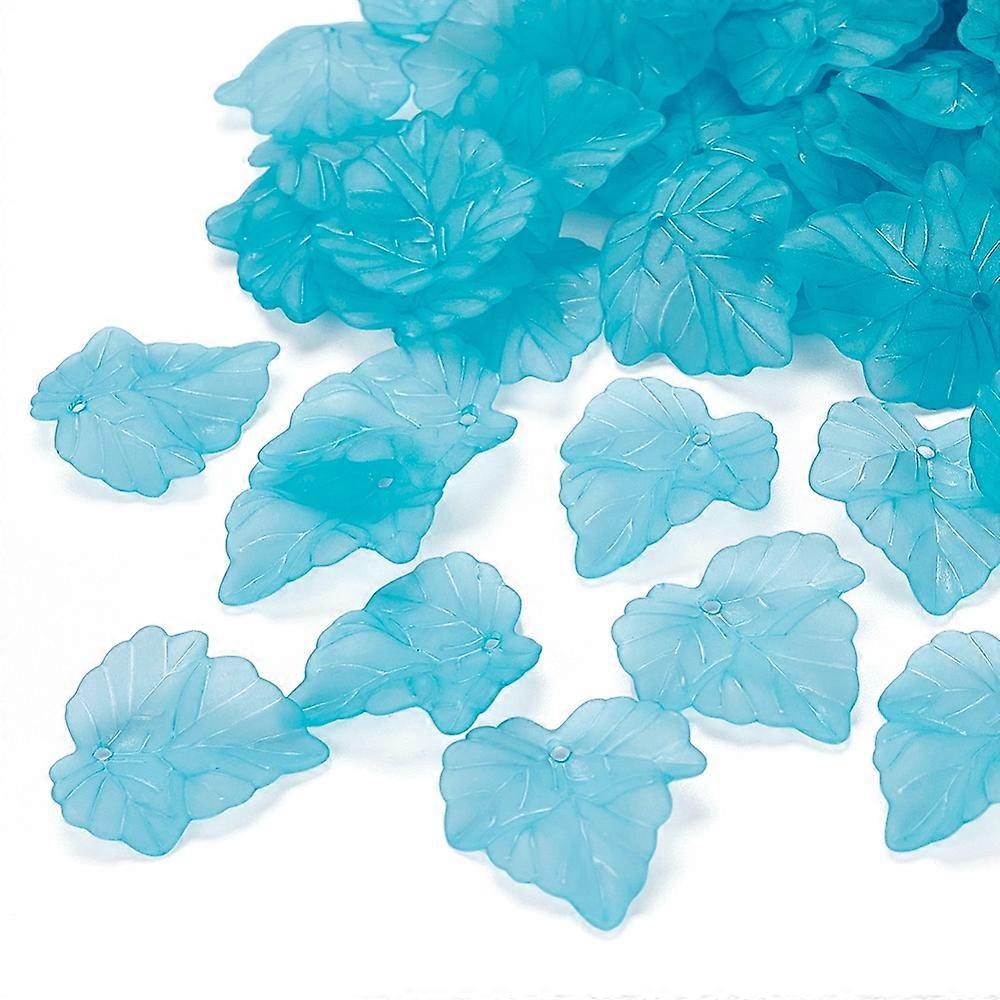 100pc Autumn Theme Transparent Frosted Acrylic Pendants Maple Leaf Cadet Blue 24x22.5x3mm Hole: 1mm