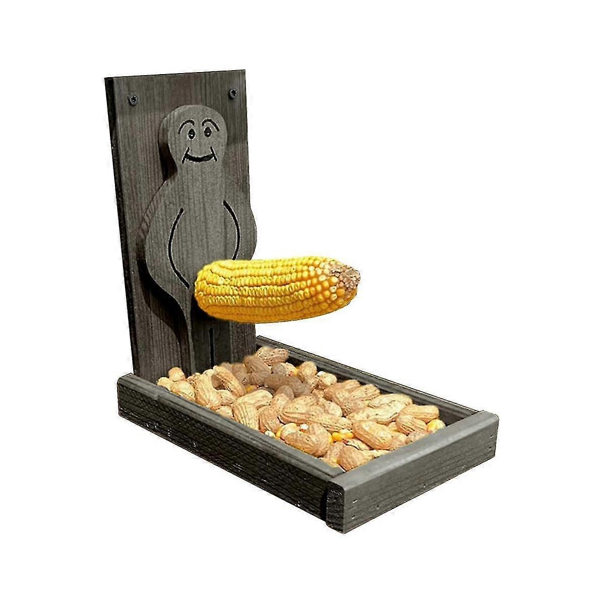 Funny Proud Man Squirrel Feeder Wild Bird Feeders Wooden Decoration Squirrel Feeder For Garden Outside Yard Tree Black