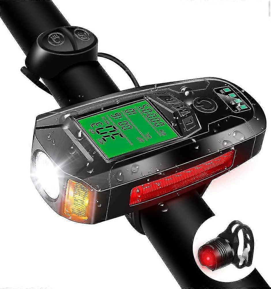 Luci della bici impostate con tachimetro della bici, computer per bicicletta ricaricabile usb con campanello per bici, fari 5 modalità di illuminaz...