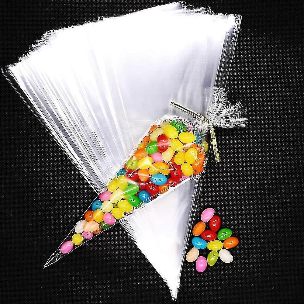 25/50/100db Átlátszó csomagolótáskák Esküvői születésnapi parti dekoráció Édes celofán cukorka táska Kúp tárolás
