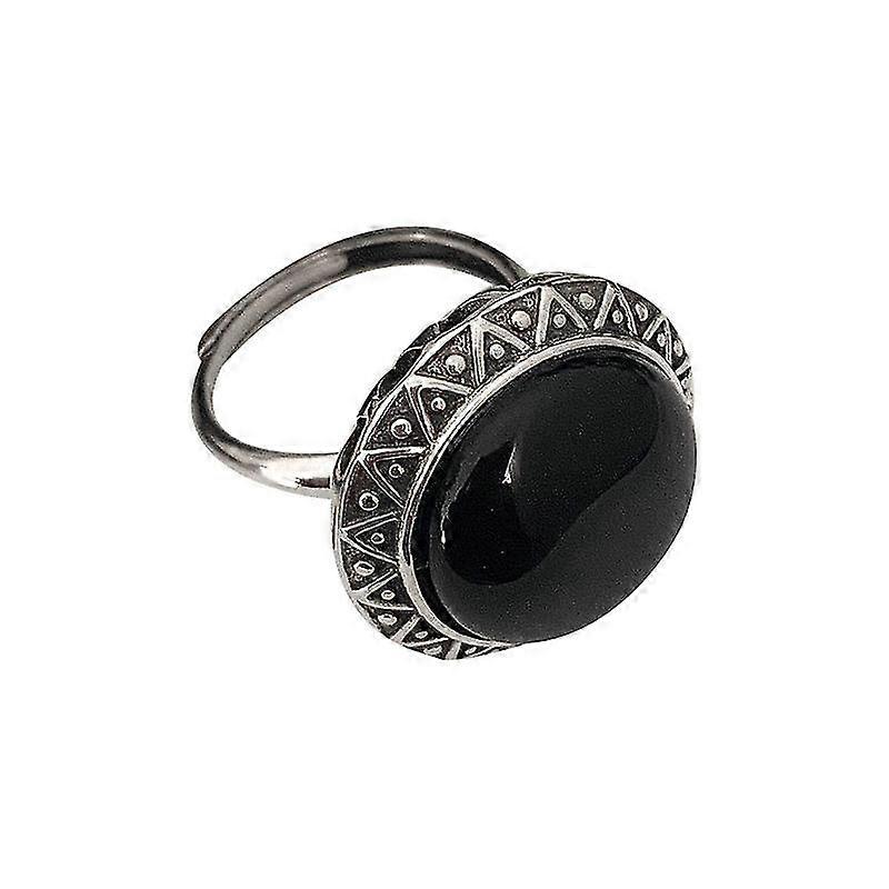 Silver Women's Ring, Open Adjustable Black Onyx Ring