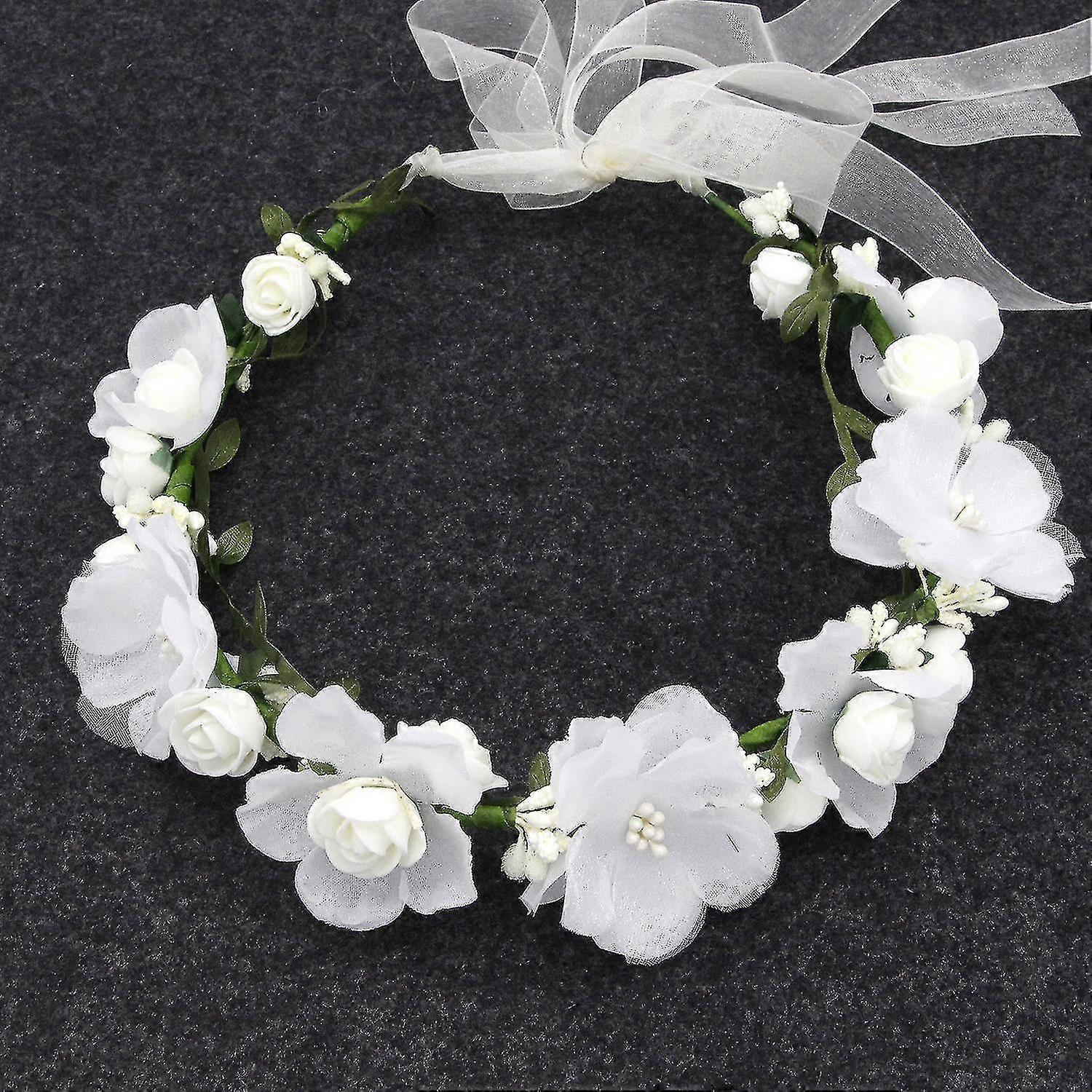 Coroa de Flores Artificiais com fita de coroa de flores artesanais coroa coroa flores Garland Coroa cabelo