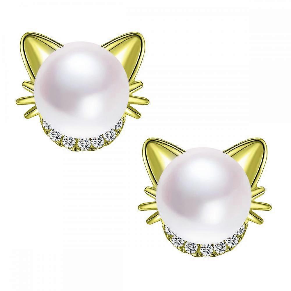 S925 Pendientes de gato de plata Micro Pendientes naturales de perlas