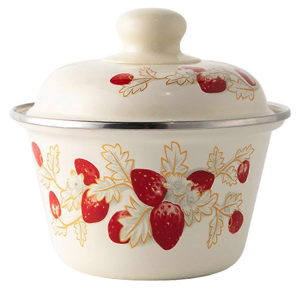 1Pc Vintage Enamel Basin Retro Enamel Bowl Tureen Pot with Lid (Random Pattern)