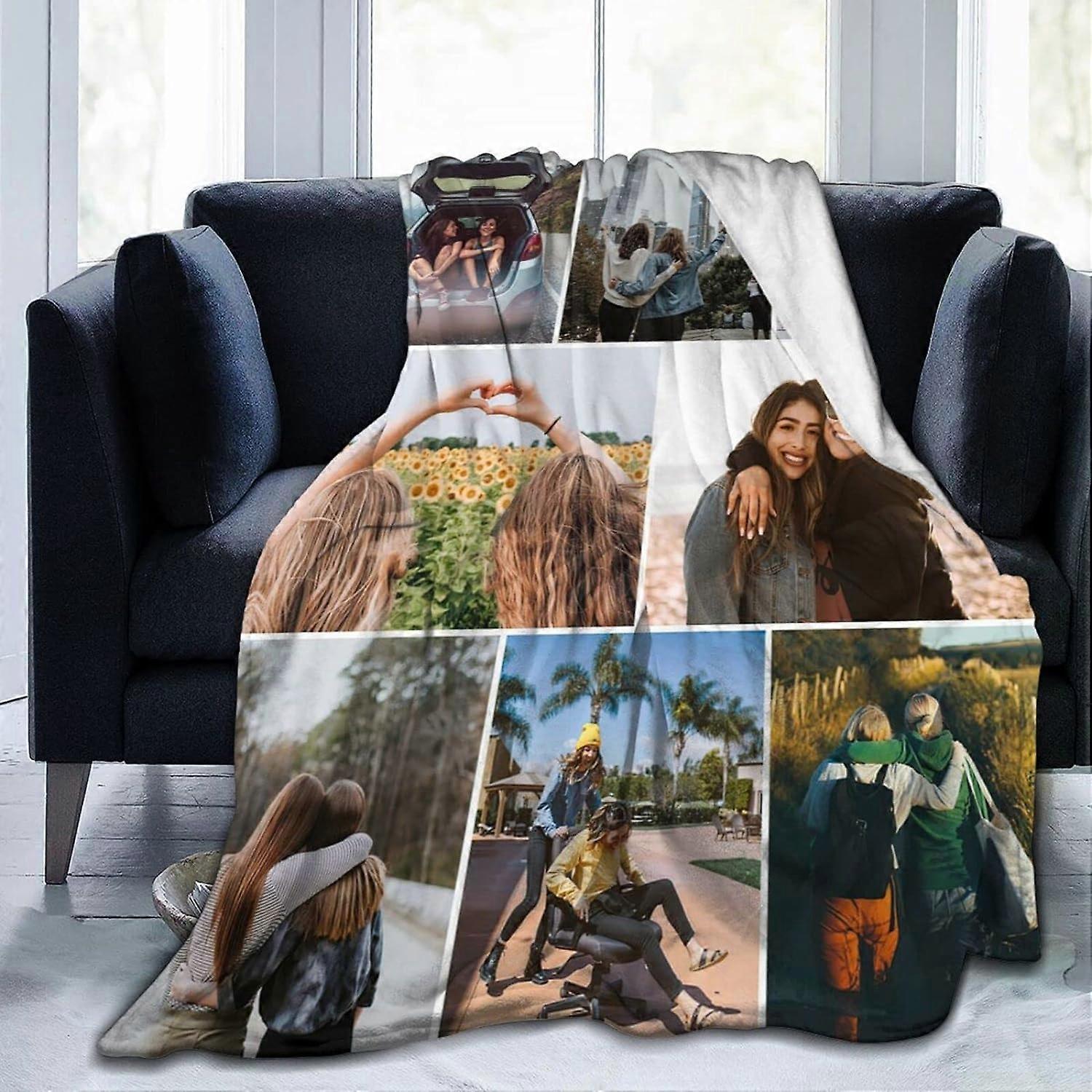 Custom Blanket with Photos Text, Personalized Blanket Customized Throw Blankets for Family Friend Father Mother Christmas Halloween Birthday Wedding C