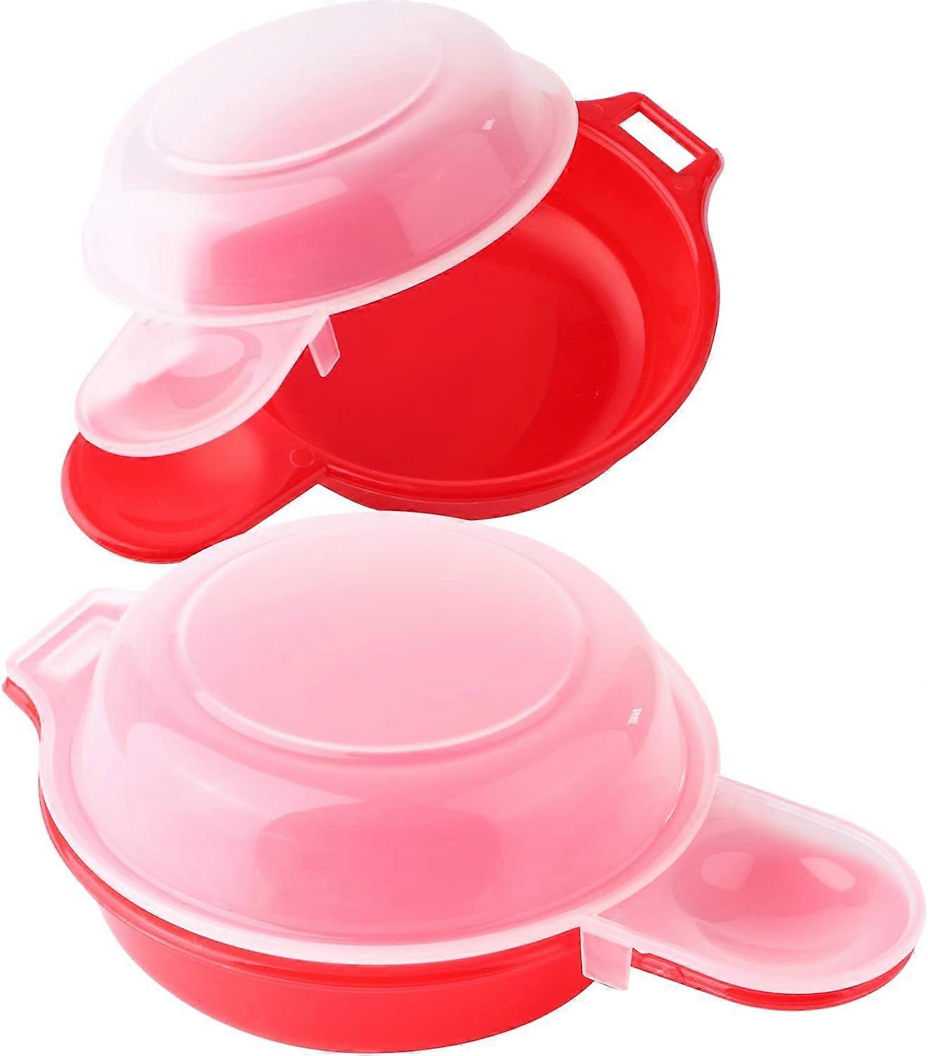 2 Sets Microwave Egg Cooker 1 Minute Fast Egg Hamburg Omet Maker Kitchen Cooking Tool(Red and Clear H-CG-D-3