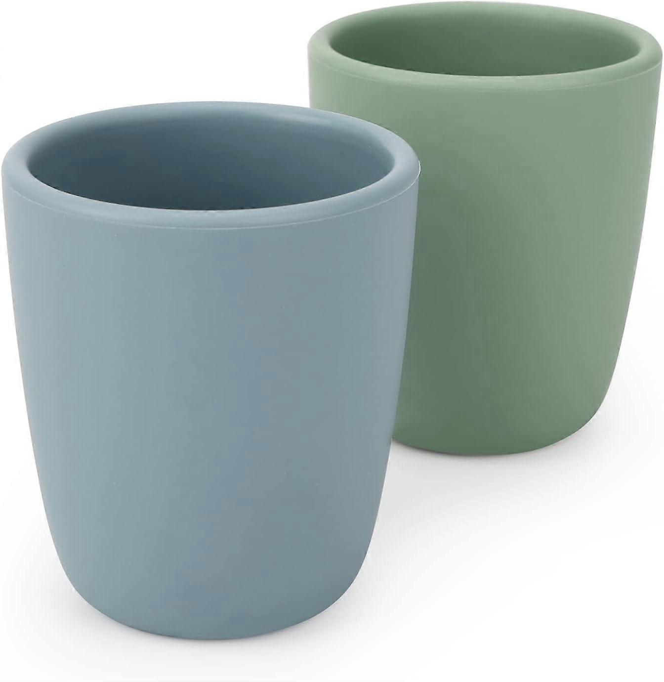 Silicone Toddler Cup, 2 Pack BPA Free Silicone Drinking Training Cup for 6 Months+ Babies, 4 fl. oz Tiny Open Cup for Infants (Sage, Ether)