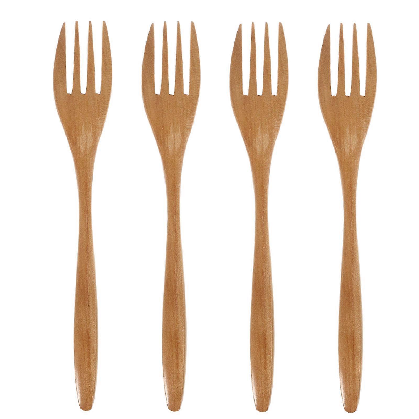 4pcs Salad Stirring Fork Lightweight Household Cooking Tool Wooden Kitchenware