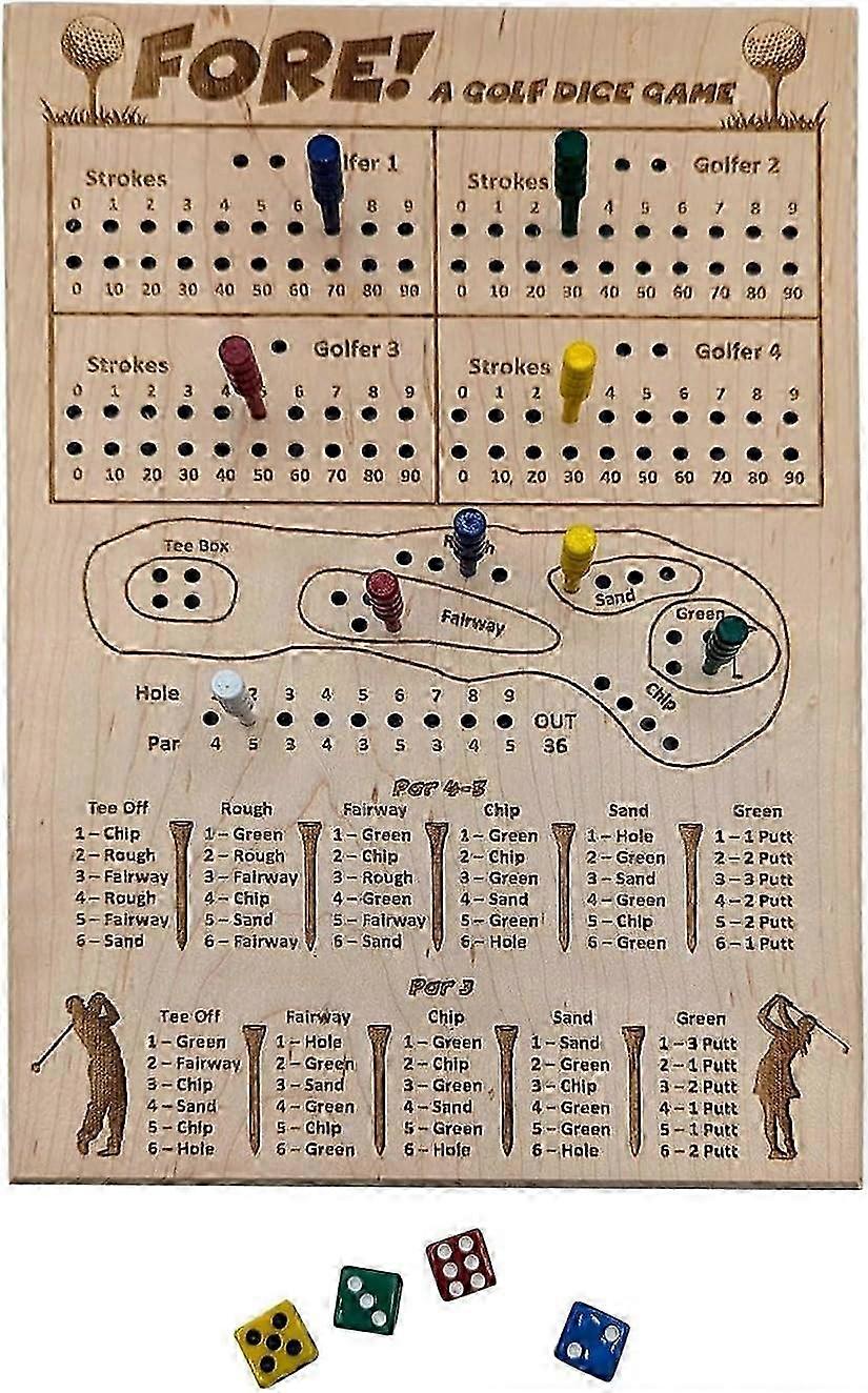 Golf Dice Game,A Golf Dice Board Game,Wooden Tabletop Golf Dice Game,Fun Challenging Golf Dice Game,Portable Fun Game for Home, Travel Game,Great for