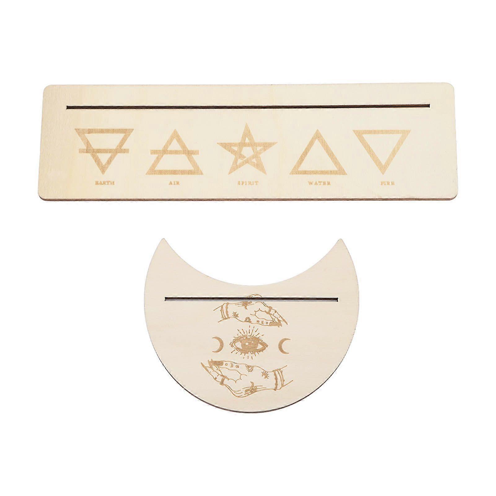 2 Pieces Wooden Tarot Card Stand Holder Stable Moon Shape and Rectangle Wooden Tarot Card Display Stand Base Type B