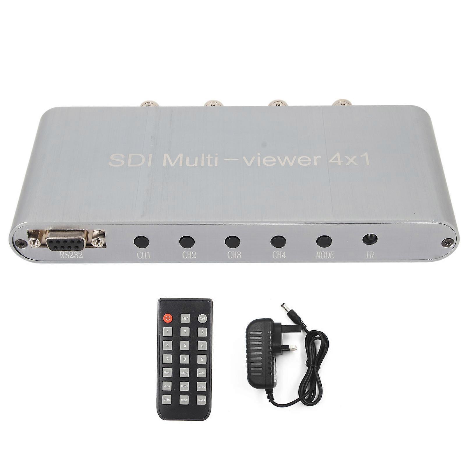 SDI Multi Viewer 4-in-1 HD Output, Quad Screen Switcher 1080p, 4 Modes, UK Plug