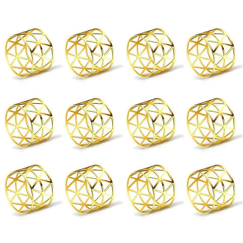 12 Pcs of Round Mesh Napkin Ring Holder, Table Set Suitable for Casual or Formal Occasions and Wedding Parties (Golden)