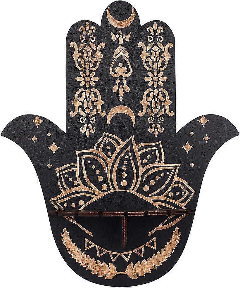 Hamsa Wall Decor Lotus Wooden Crystal Display Shelf Crystal Holder Shelves Hamsa Hand Wall Mounted Floating Shelf Stand for Witch Stuff Altar Supplies