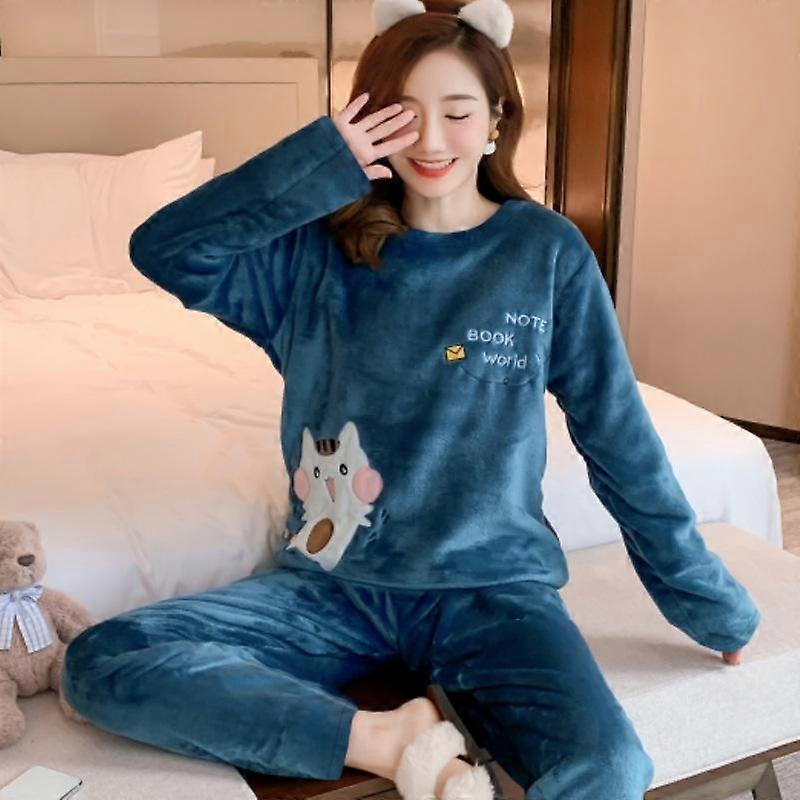 Ladies Pajamas Set Facecloth Pajamas Winter Warm Women's Plush Casual Pajamas