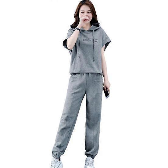 2 Pcs/Set Women Hoodie Pants Set Casual Elastic Waist Solid Color Drawstring Hooded Sports Loose Pockets Plus Size Top Trousers Suit Female Garment