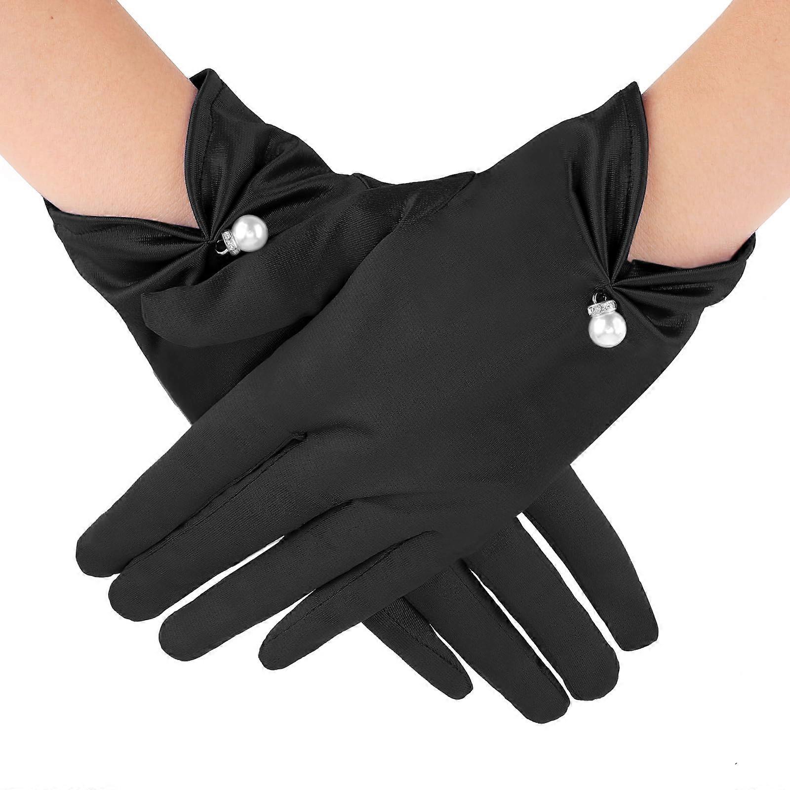 Short Satin Pearly Gloves for 1920s Formal Opera Wedding Elegance