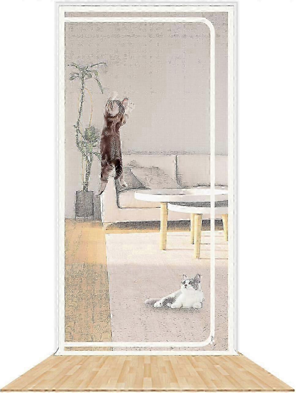 強化キャットスクリーンドアヘビーデューティペットプルーフスクリーン、ジッパーホワイト付き ペットが走るのを防ぎます