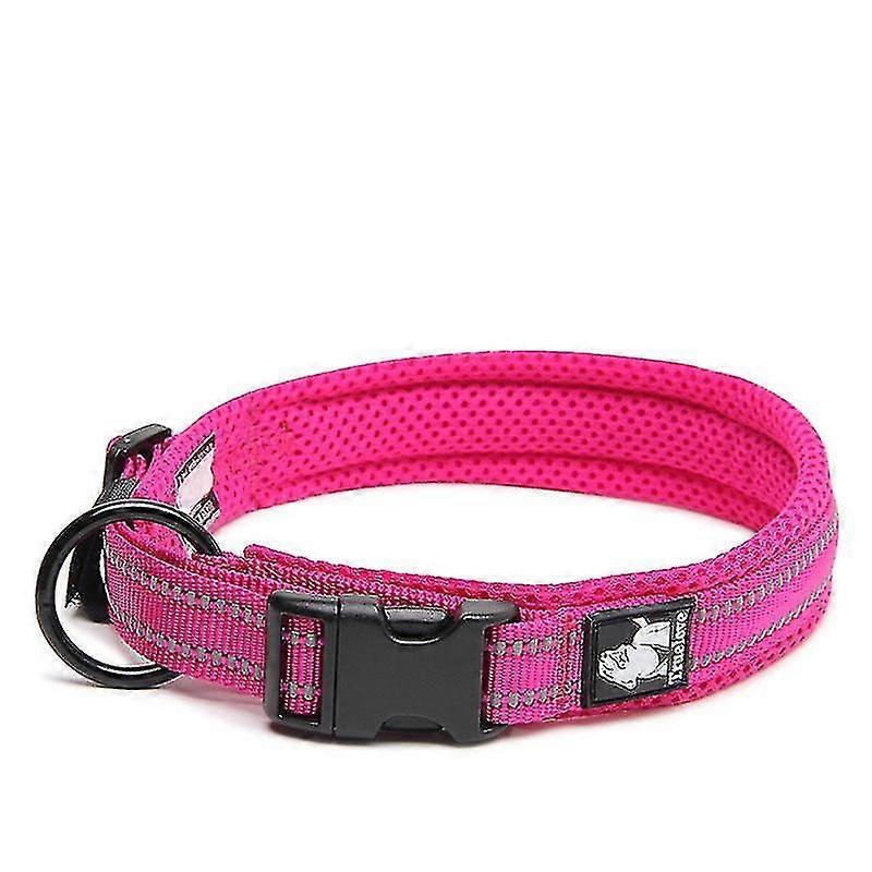 Dog Collar Adjustable Nylon Dog Collar Breathable Reflective Collar (rose)