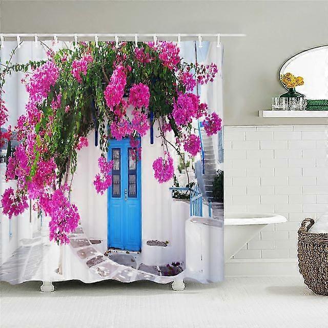 家の壁の装飾シャワーカーテン3Dヨーロッパの建物庭の花パティオ風景防水ポリエステル寝室のバスルームカーテンシャワーカーテン-810 /2