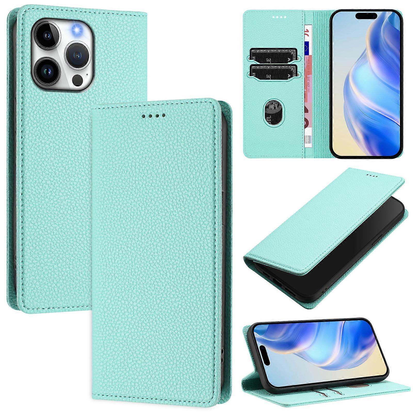 Compatible For iPhone 16 Pro Max Wallet Case RFID Litchi Texture Leather Mobile Cover