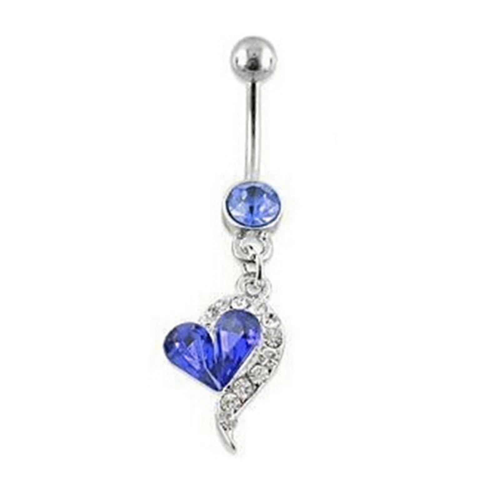 Shiny Rhinestone Dangle Love Heart Barbell Navel Belly Bar Button Ring Piercing Zekai