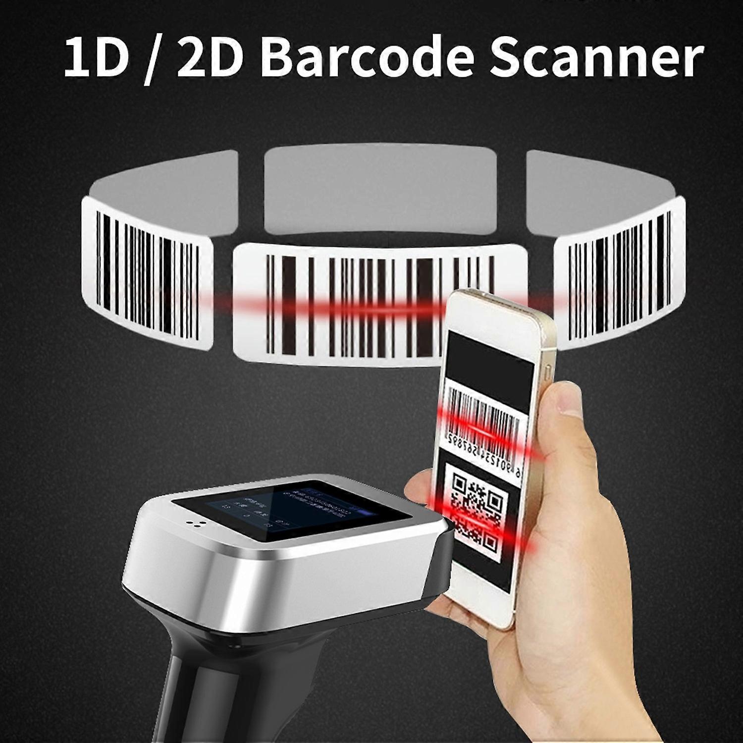 2D 1D QR Barcode Scanner with Screen Display with Charging Base 3 in 1 BT & 2.4GHz Wireless & Wired 